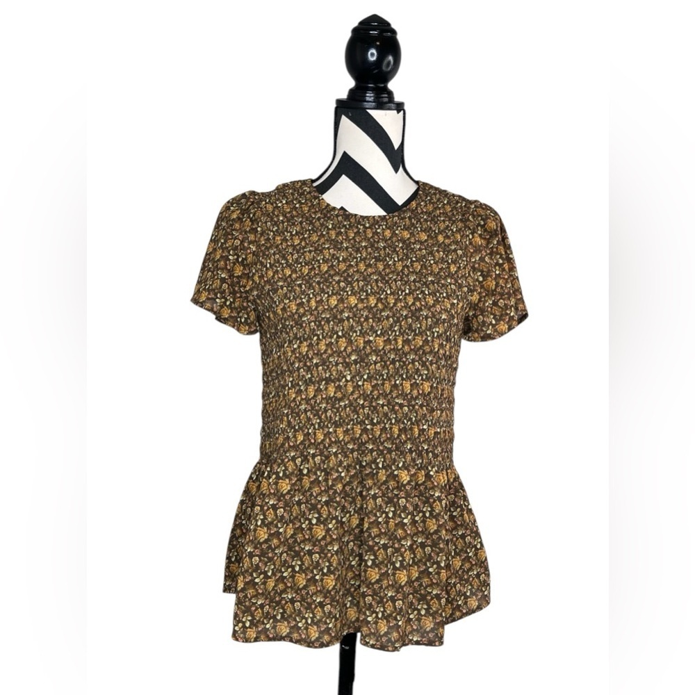 Madewell Georgette Lucie Sz S Flutter Sleeve Smocked Peplum Orchard Floral Top